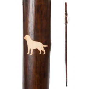 Vandrestav med udskåret motiv af Labrador