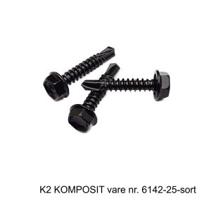 K2 Sort selvsk�rende skrue m. sekskantet hoved, rustfri A2, 4,8�25 mm